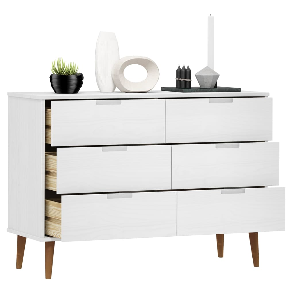 Drawer Cabinet MOLDE White 113x40x80 cm Solid Wood Pine - Chest of drawers
