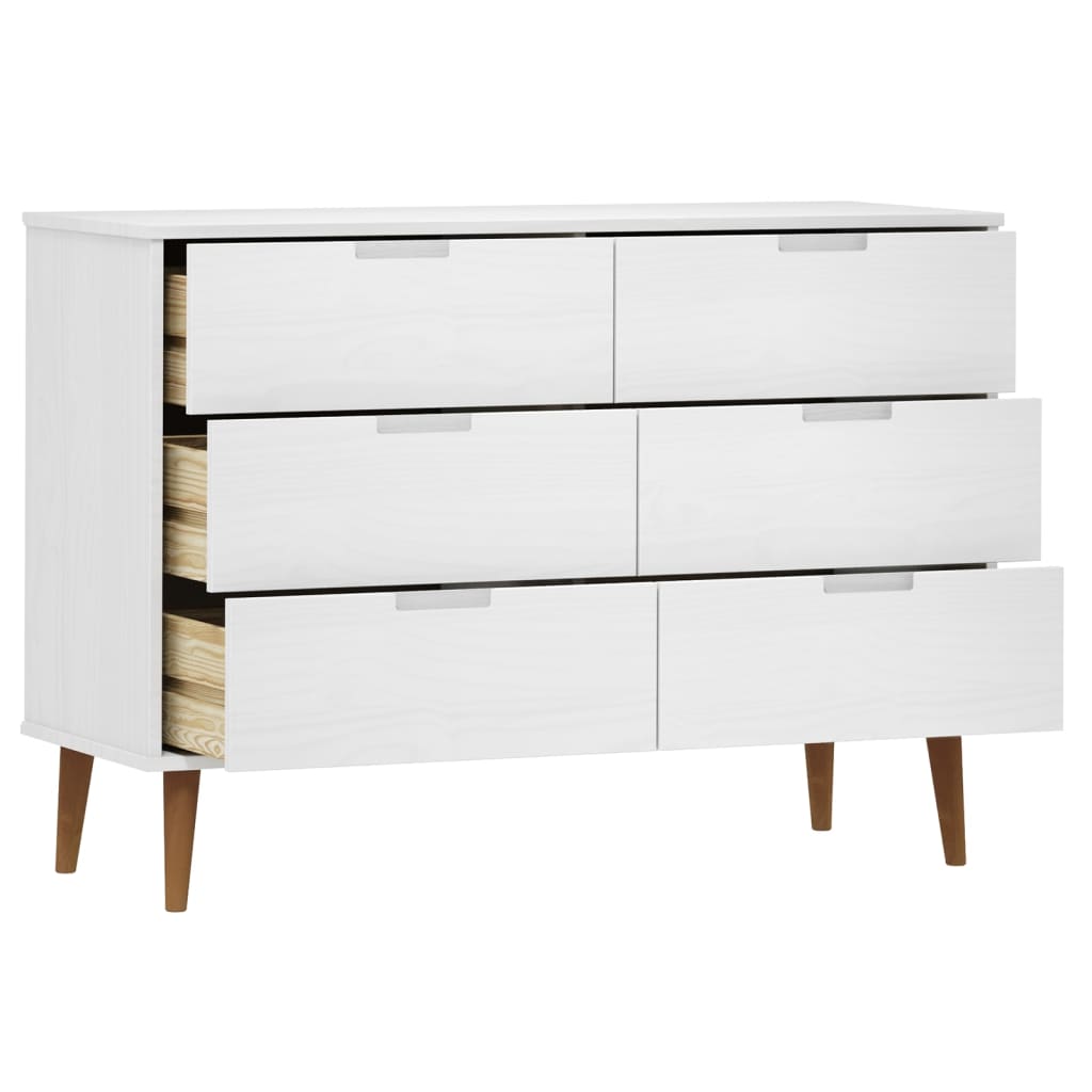 Drawer Cabinet MOLDE White 113x40x80 cm Solid Wood Pine - Chest of drawers