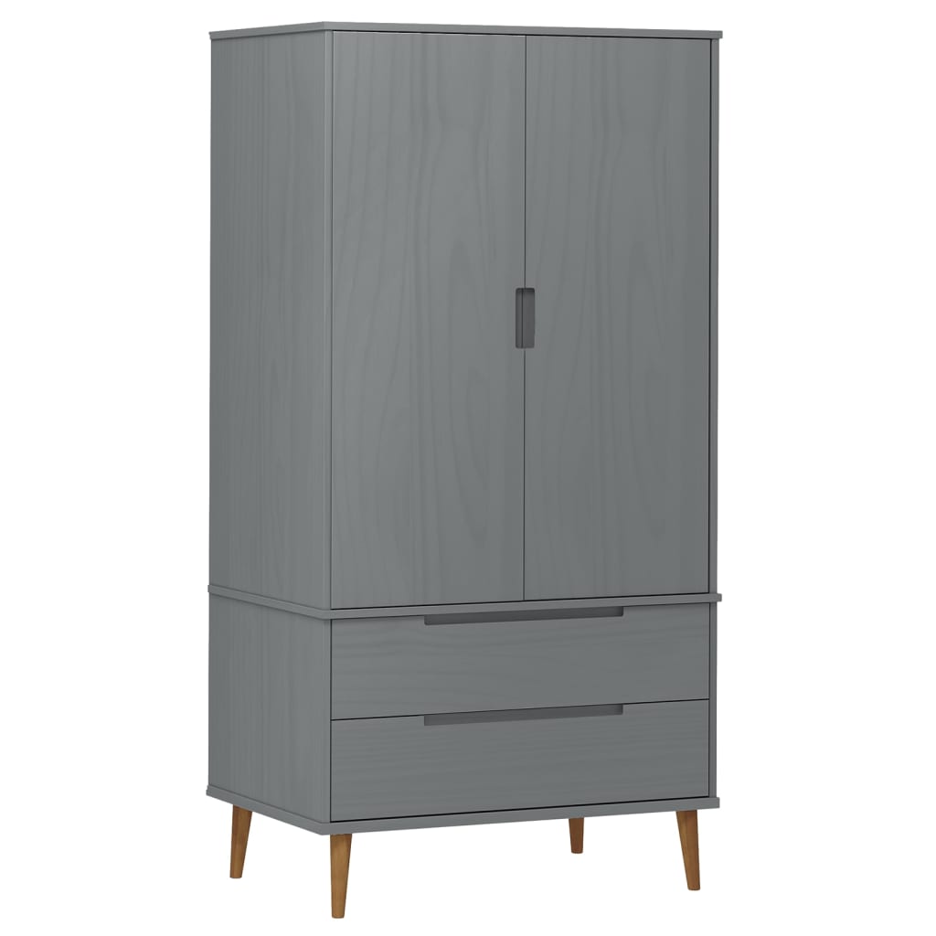 Wardrobe MOLDE Grey 90x55x175 cm Solid Wood Pine - Cupboards & Wardrobes