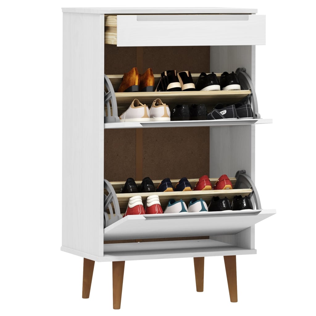 Shoe Cabinet MOLDE White 59,5x35x103 cm Solid Wood Pine - Shoe Racks & Organisers