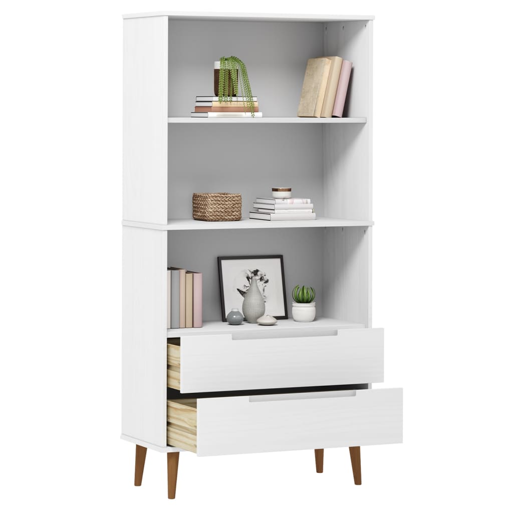 Bookcase MOLDE White 85x35x170,5 cm Solid Wood Pine - Bookcases & Standing Shelves