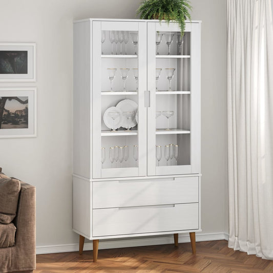 Vitrine Cabinet MOLDE White 90x35x175 cm Solid Wood Pine - Bookcases & Standing Shelves