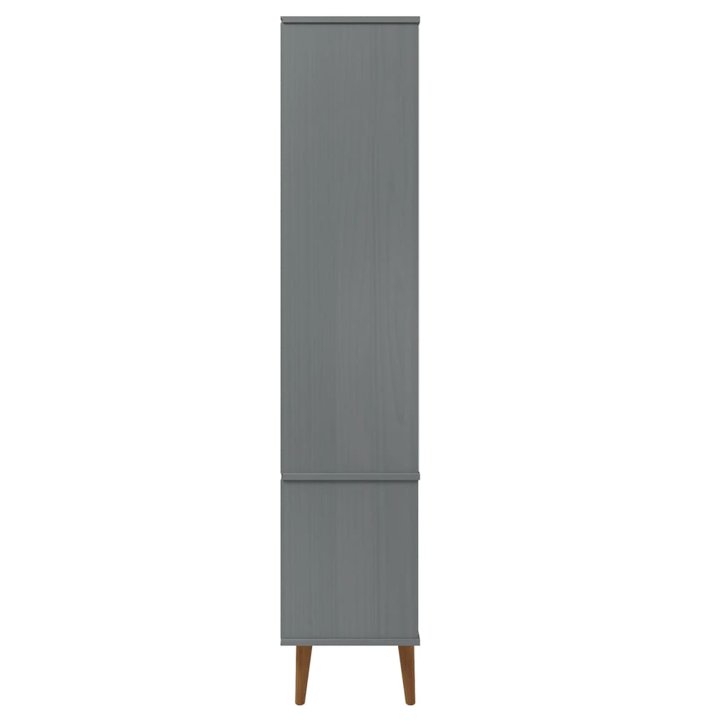 Vitrine Cabinet MOLDE Grey 90x35x175 cm Solid Wood Pine - Bookcases & Standing Shelves