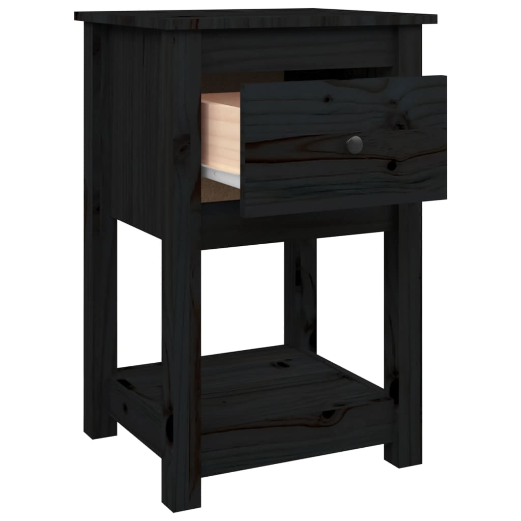Bedside Cabinet Black 40x35x61.5 cm Solid Wood Pine - Storage Cabinets & Lockers