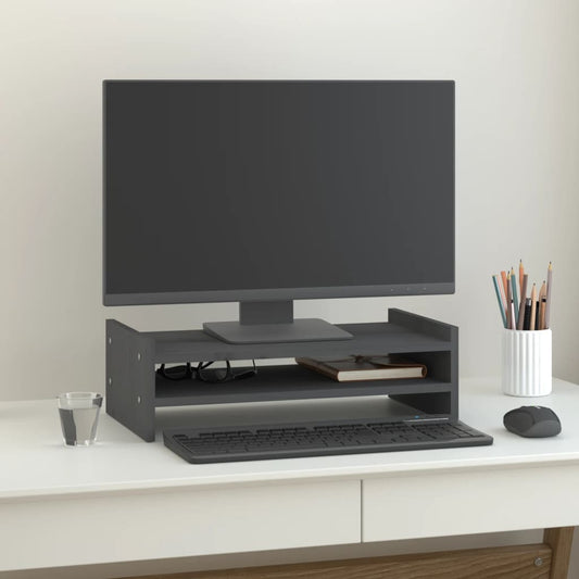 Monitor Stand Grey 50x27x15 cm Solid Wood Pine - Computer Risers & Stands