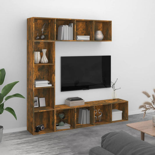 3 Piece Book/TV Cabinet Set Smoked Oak 180x30x180 cm - Bookcases & Standing Shelves