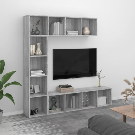 3 Piece Book/TV Cabinet Set Grey Sonoma 180x30x180 cm - Bookcases & Standing Shelves