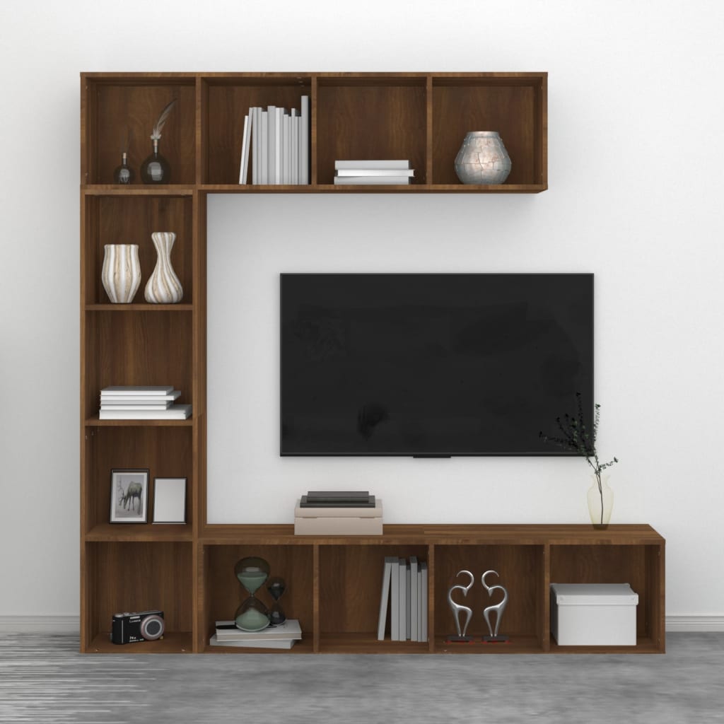 3 Piece Book/TV Cabinet Set Brown Oak 180x30x180 cm - Bookcases & Standing Shelves