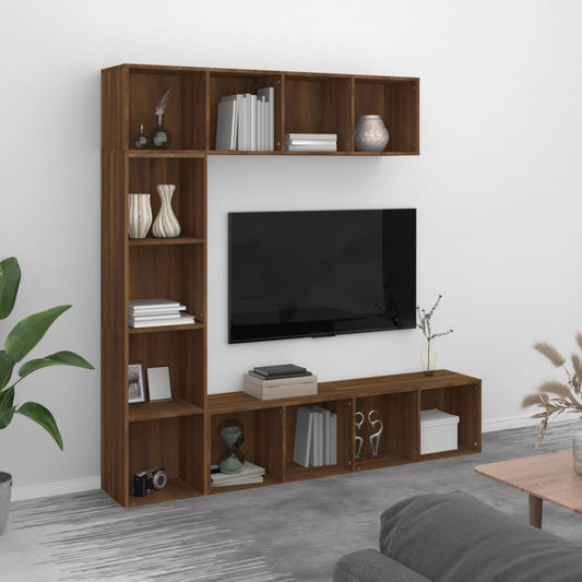 3 Piece Book/TV Cabinet Set Brown Oak 180x30x180 cm - Bookcases & Standing Shelves