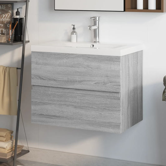 Sink Cabinet with Built-in Basin Grey Sonoma Engineered Wood - Bathroom Vanity Units