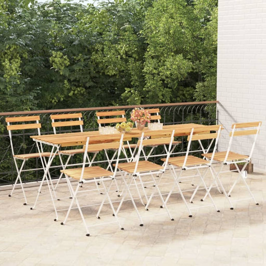 Folding Bistro Chairs 8 pcs Solid Wood Acacia and Steel - Outdoor Chairs