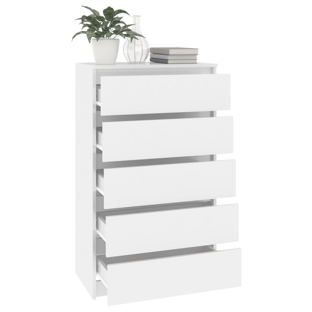 Drawer Cabinet High Gloss White 60x36x103 cm Engineered Wood - Chest of drawers