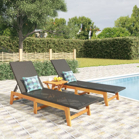 3 Piece Garden Lounge Set Poly Rattan&Solid Wood Acacia - Sunloungers