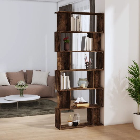 Book Cabinet/Room Divider Smoked Oak 80x24x192 cm Engineered Wood - Bookcases & Standing Shelves