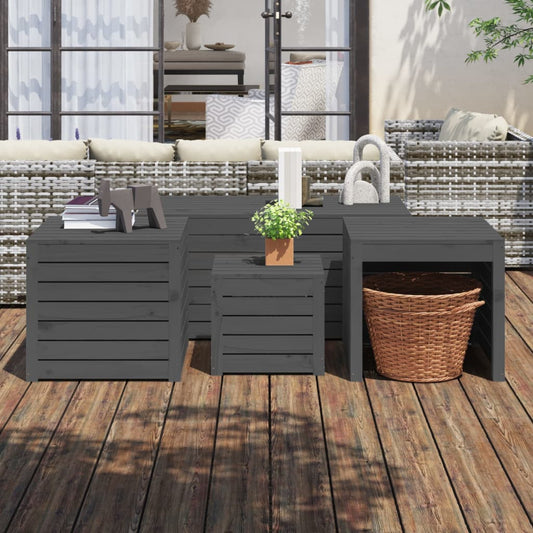 4 Piece Garden Box Set Grey Solid Wood Pine - Outdoor Storage Boxes