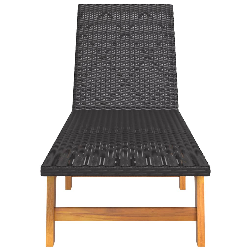 Sun Lounger Black and Brown Poly Rattan&Solid Wood Acacia - Sunloungers