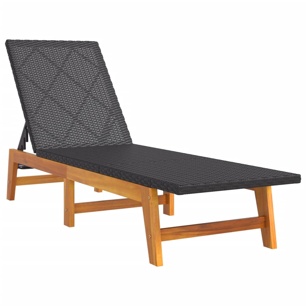 Sun Loungers 2 pcs Black and Brown Poly Rattan&Solid Wood Acacia - Sunloungers