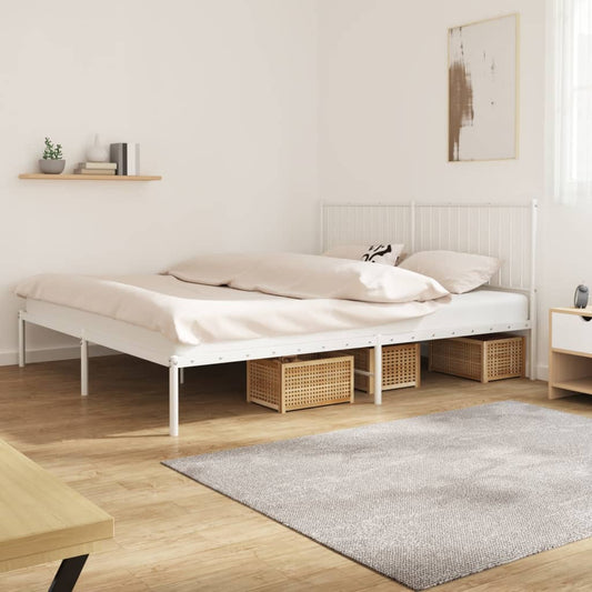 Metal Bed Frame with Headboard White 180x200 cm Super King - Beds & Bed Frames