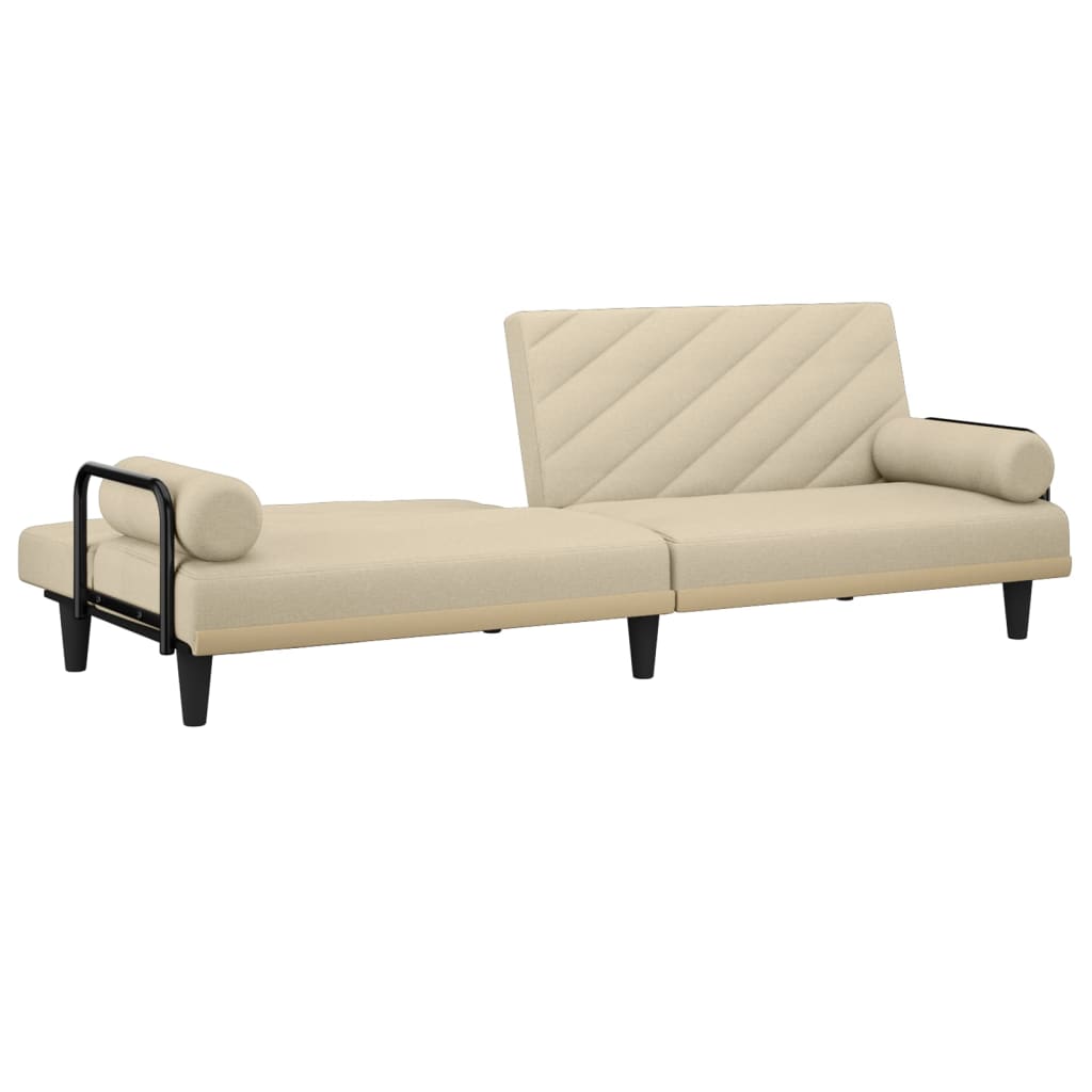 Sofa Bed with Armrests Cream Fabric - Sofas