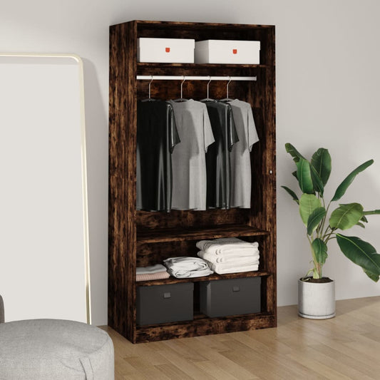 Wardrobe Smoked Oak 100x50x200 cm Engineered Wood - Cupboards & Wardrobes