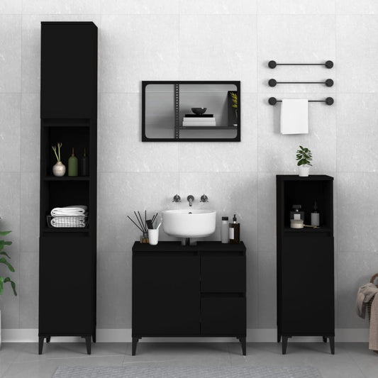 Bathroom Cabinet Black 30x30x100 cm Engineered Wood - Bathroom Furniture Sets