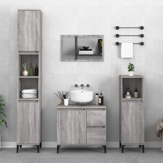 Bathroom Cabinet Grey Sonoma 30x30x100 cm Engineered Wood - Bathroom Furniture Sets