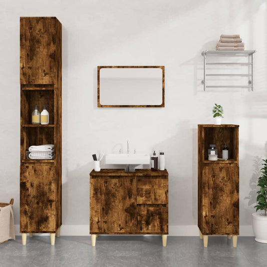 Bathroom Cabinet Smoked Oak 65x33x60 cm Engineered Wood - Bathroom Furniture Sets