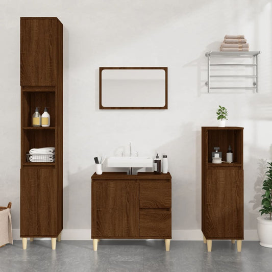 Bathroom Cabinet Brown Oak 65x33x60 cm Engineered Wood - Bathroom Furniture Sets