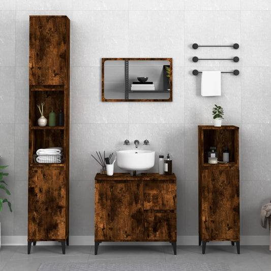 Bathroom Cabinet Smoked Oak 65x33x60 cm Engineered Wood - Bathroom Furniture Sets