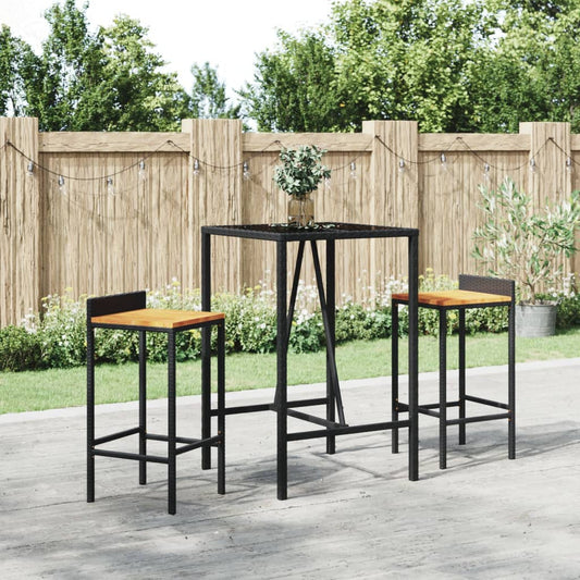 Bar Table with Glass Top Black 70x70x110 cm Poly Rattan - Outdoor Tables