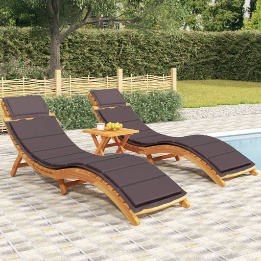 Sun Loungers 2 pcs with Dark Grey Cushions Solid Wood Acacia - Sunloungers