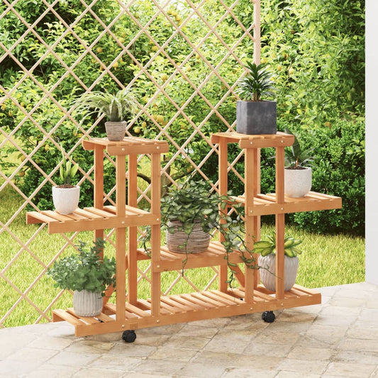 Flower Stand with Wheels 110x25x78 cm Solid Wood Fir - Plant Stands