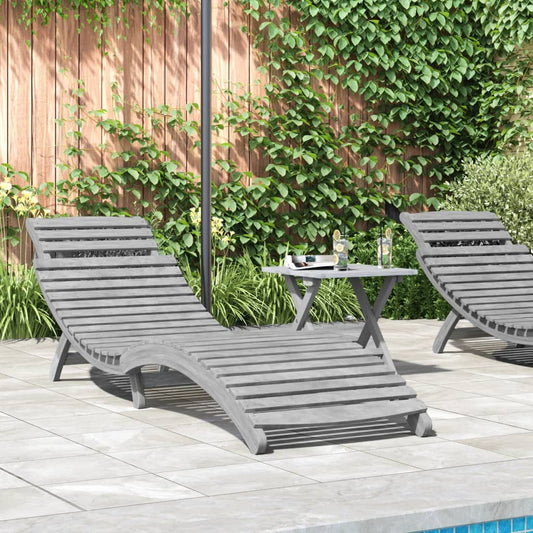 Sun Lounger with Table Grey Solid Wood Acacia - Sunloungers