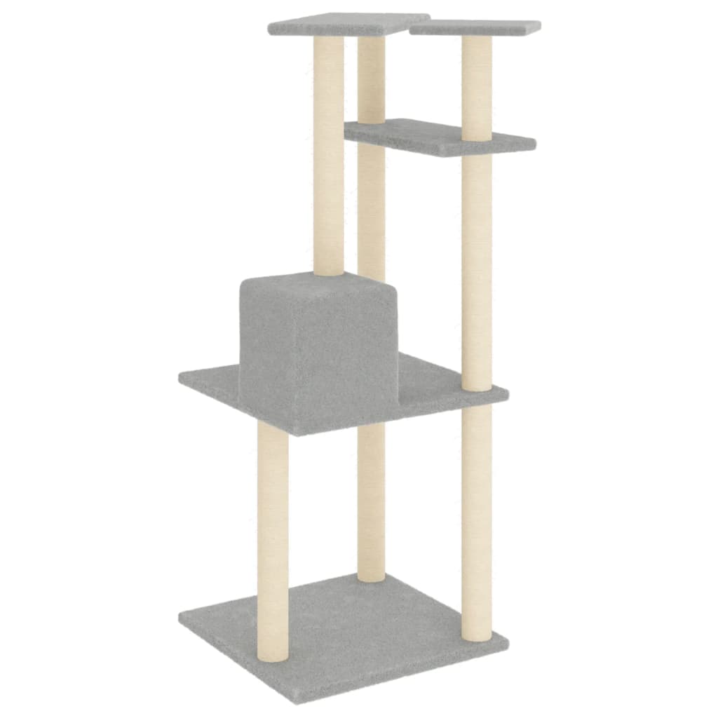 Cat Tree with Sisal Scratching Posts Light Grey 123 cm - Cat Furniture