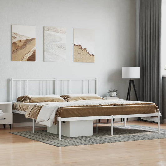 Metal Bed Frame with Headboard White 180x200 cm Super King - Beds & Bed Frames
