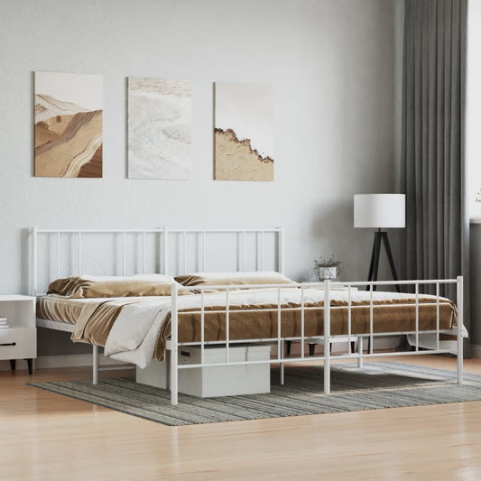 Metal Bed Frame with Headboard and Footboard White 180x200 cm Super King - Beds & Bed Frames