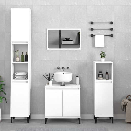 3 Piece Bathroom Furniture Set White Engineered Wood - Bathroom Furniture Sets
