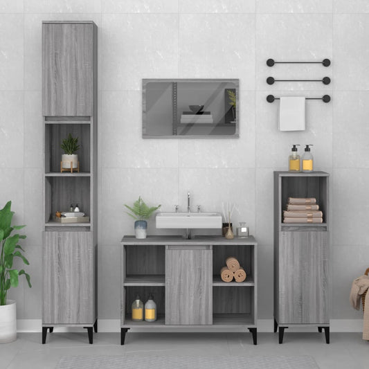 3 Piece Bathroom Furniture Set Grey Sonoma Engineered Wood - Bathroom Furniture Sets