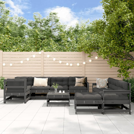 10 Piece Garden Lounge Set Grey Solid Wood Pine - Outdoor Furniture Sets