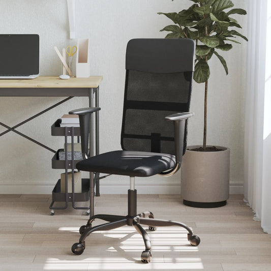 Office Chair Height Adjustable Black Mesh Fabric and Faux Leather - Office & Desk Chairs