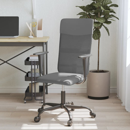 Office Chair Height Adjustable Grey Mesh Fabric and Faux Leather - Office & Desk Chairs