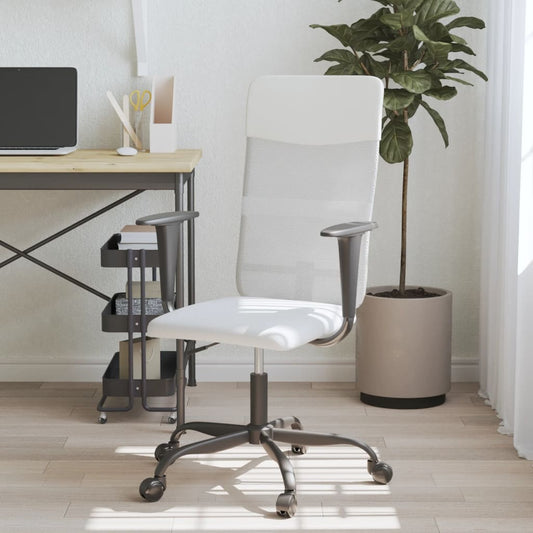 Office Chair Height Adjustable White Mesh Fabric and Faux Leather - Office & Desk Chairs