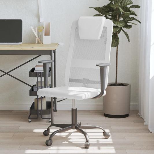 Office Chair White Mesh Fabric and Faux Leather - Office & Desk Chairs