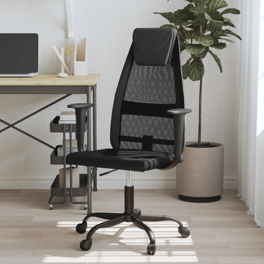 Office Chair Black Mesh Fabric and Faux Leather - Office & Desk Chairs