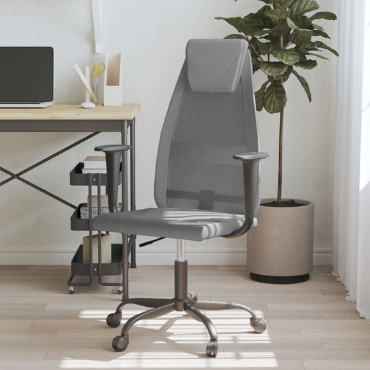Office Chair Grey Mesh Fabric and Faux Leather - Office & Desk Chairs