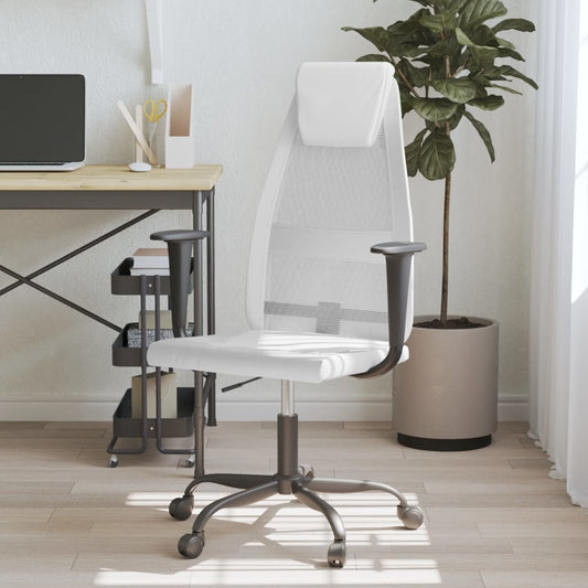 Office Chair White Mesh Fabric and Faux Leather - Office & Desk Chairs