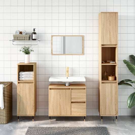 Bathroom Cabinet Sonoma Oak 65x33x60 cm Engineered Wood - Bathroom Vanity Units