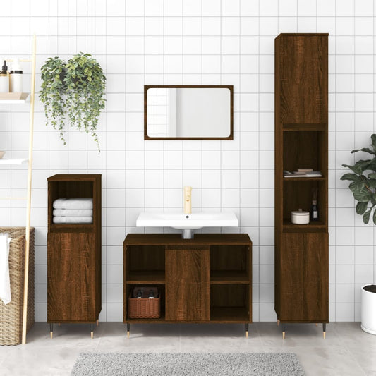 Bathroom Cabinet Brown Oak 80x33x60 cm Engineered Wood - Bathroom Vanity Units