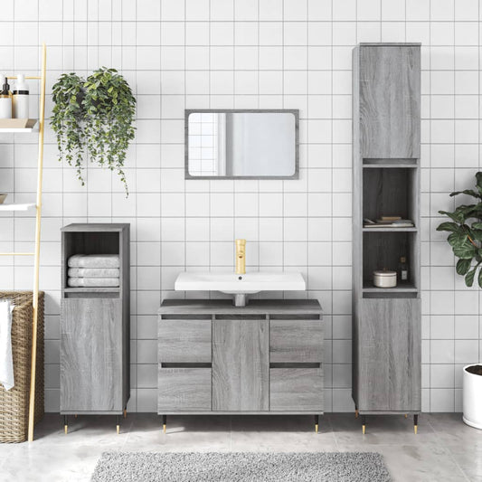 Bathroom Cabinet Grey Sonoma 80x33x60 cm Engineered Wood - Bathroom Vanity Units