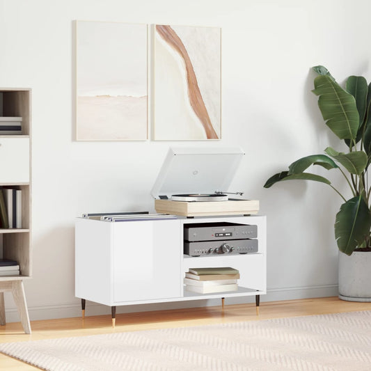 Record Cabinet High Gloss White 85x38x48 cm Engineered Wood - Media Storage Cabinets & Racks